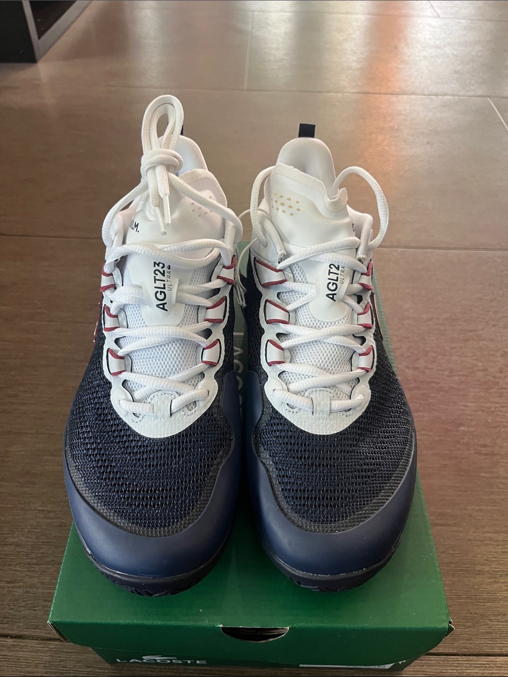 Lacoste Men’s White and Navy AG-LT23 Athletic Tennis Court Shoes
